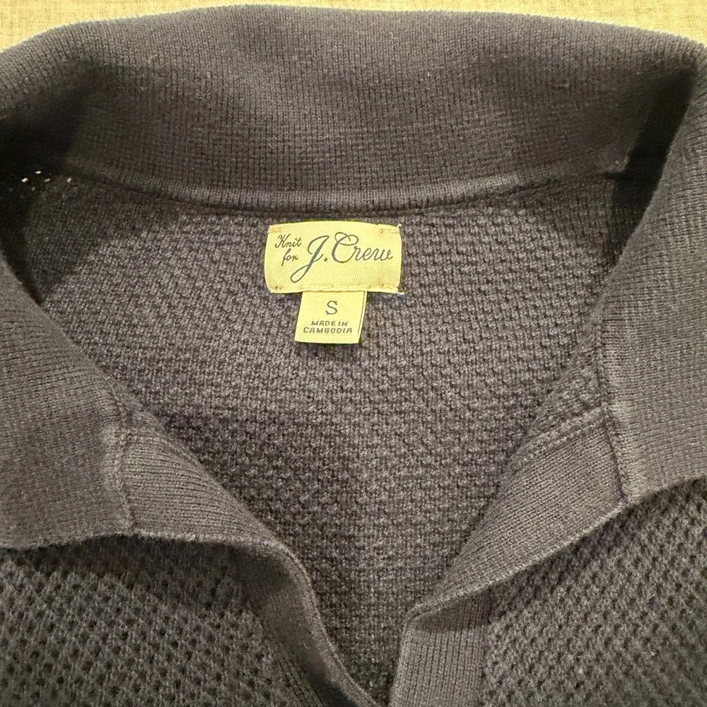 J.Crew Mens Navy Blue Textured Knit Johnny Collar 100% Cotton Polo Sweater Small